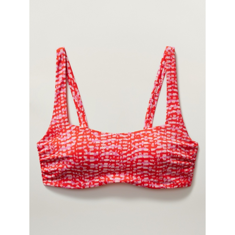 Athleta Square Neck Bikini Top Bra Cup Size 36B/C Red White Abstract Swim Cute